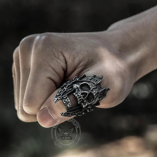 God of War Ares Stainless Steel Skull Ring - Gthic.com