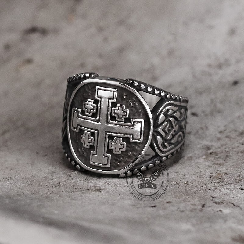 Jerusalem Cross Stainless Steel Religion Ring-Gthic.com