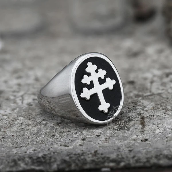 Cross Of Lorraine Stainless Steel Masonic Ring - Gthic.com
