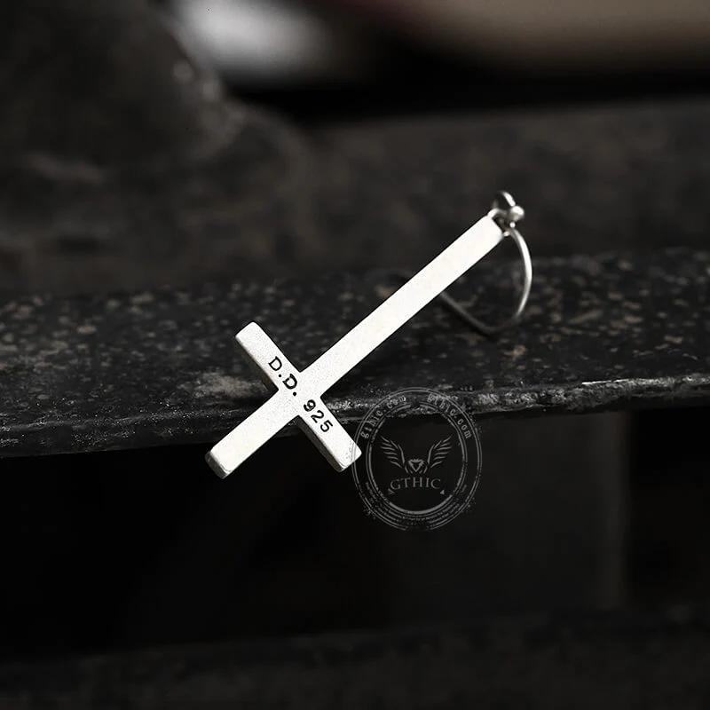Inverted Cross Sterling Silver Earrings-Gthic.com