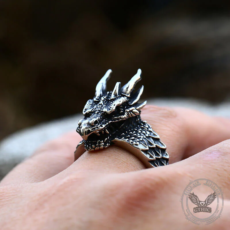 CELTIC DRAGON STAINLESS STEEL RING-Gthic.com