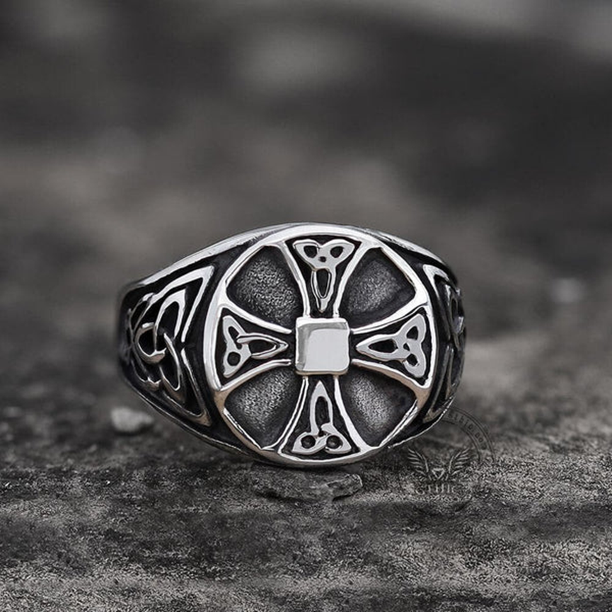 CELTICS KNOT CROSS STAINLESS STEEL VIKING RING - Gthic.com