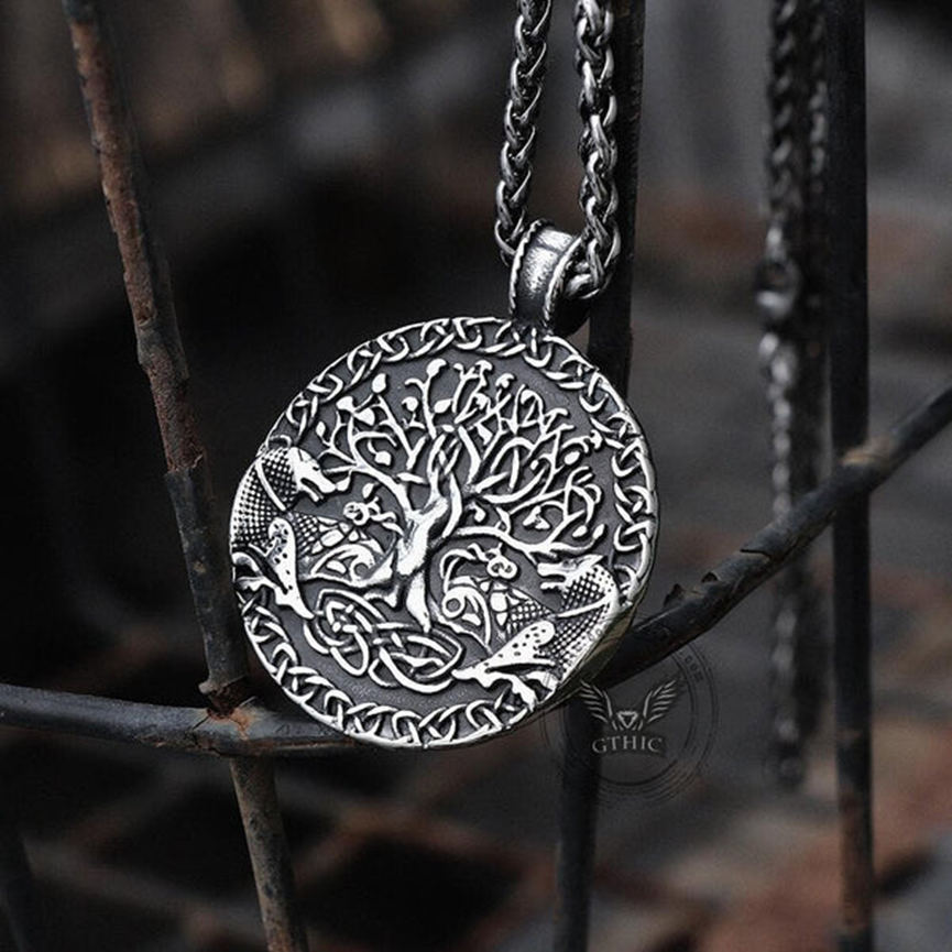 YGGDRASIL AND WOLVES STAINLESS STEEL VIKING PENDANT - Gthic.com