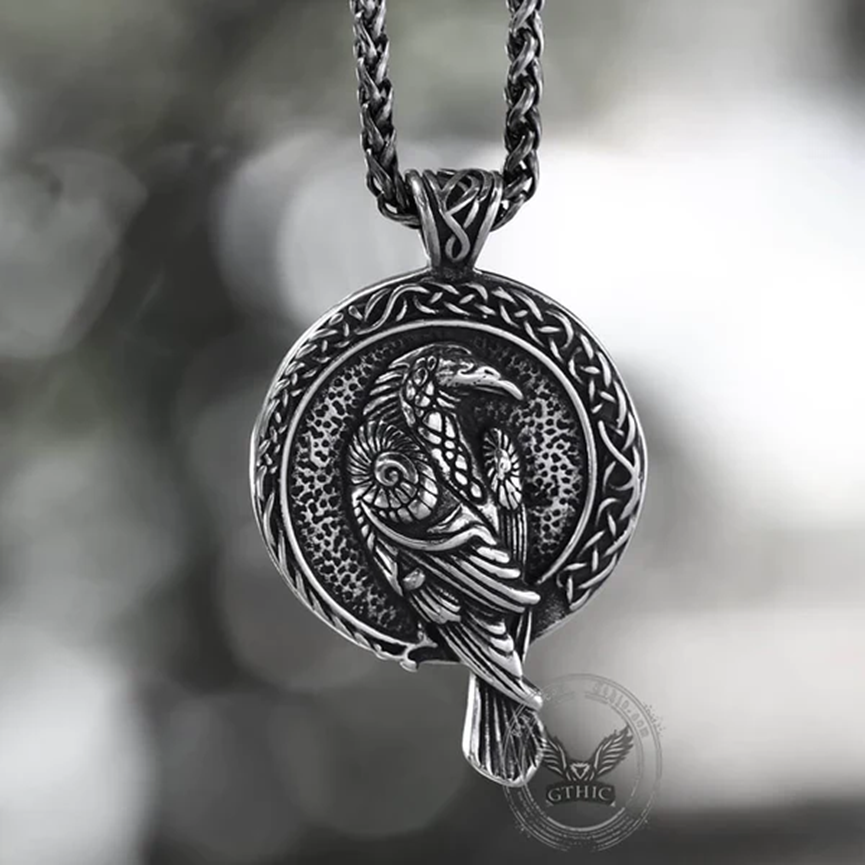 RAVEN AND TRISKELE STAINLESS STEEL VIKING PENDANT - Gthic.com
