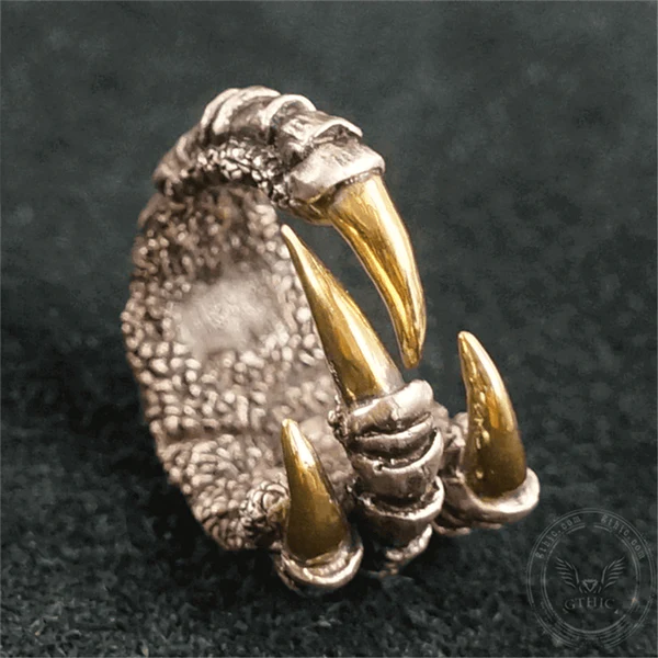 RETRO DRAGON CLAW BRASS STERLING SILVER RING - Gthic.com