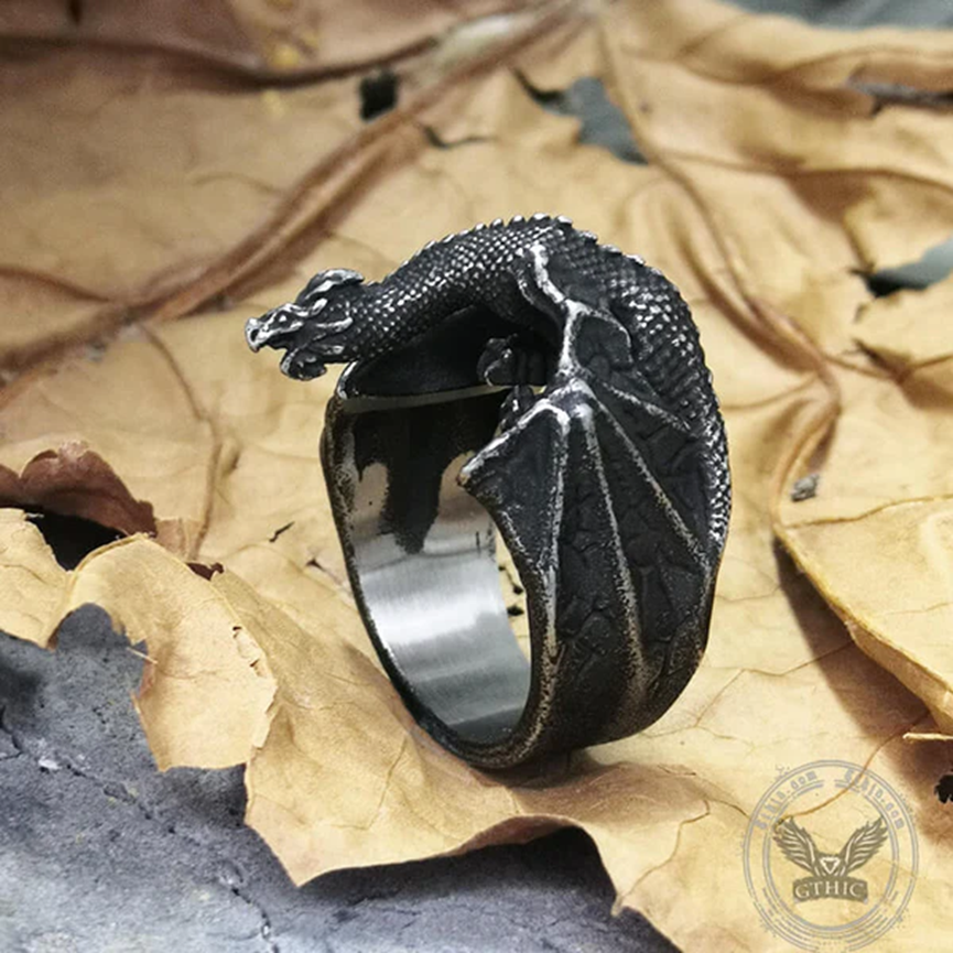 CELTIC FLYING DRAGON STAINLESS STEEL RING - Gthic.com