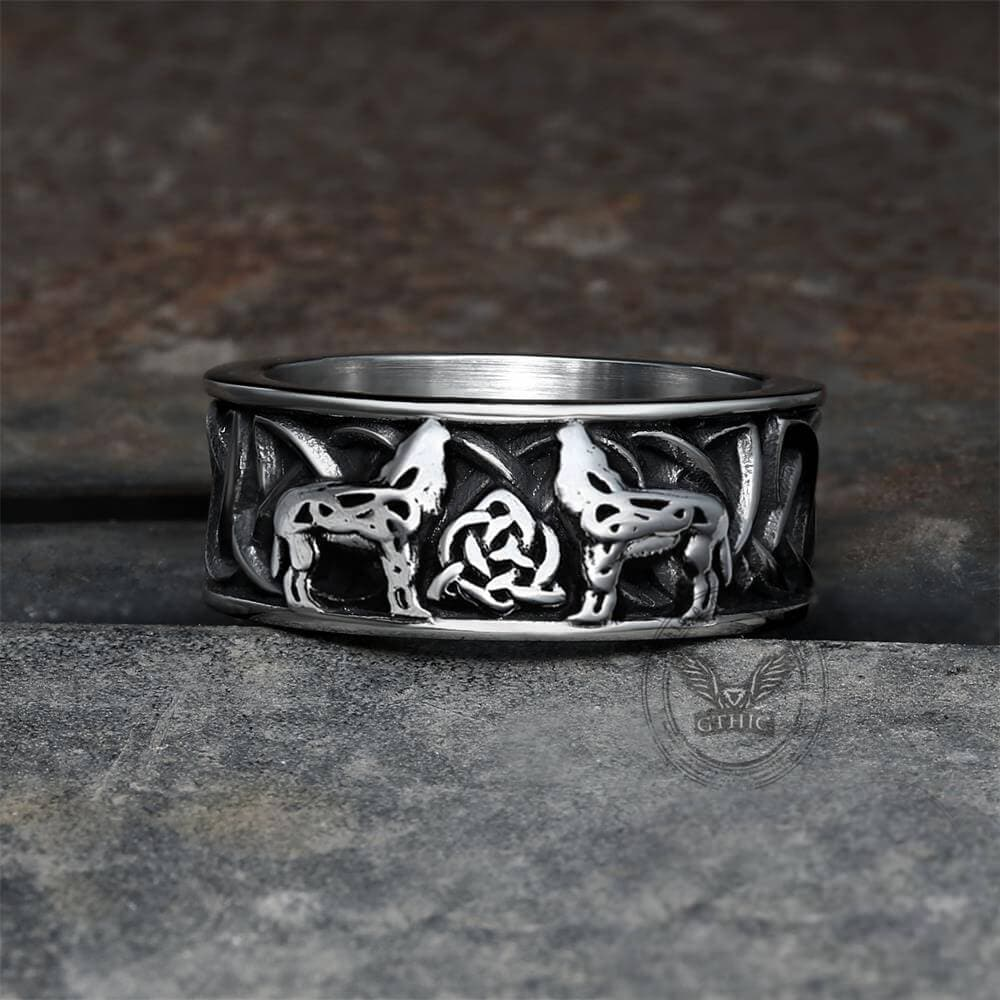 FENRIS-WOLF STAINLESS STEEL VIKING RING - Gthic.com