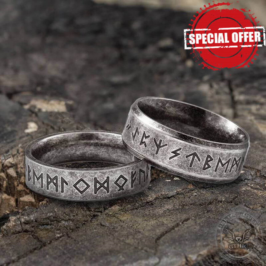 VINTAGE VIKING RUNES STAINLESS STEEL RING - Gthic.com