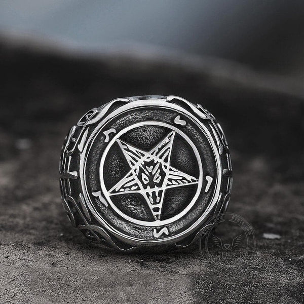 SIGIL OF BAPHOMET STAINLESS STEEL SATAN RING-Gthic.com