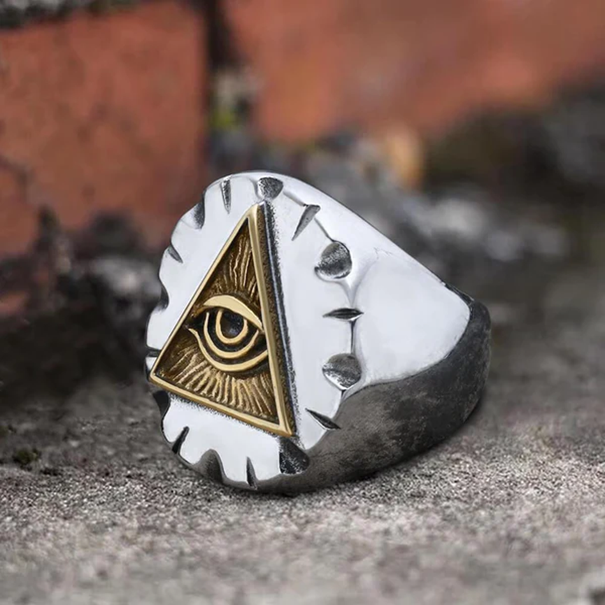 EYE OF PROVIDENCE STAINLESS STEEL MASONIC RING-Gthic.com