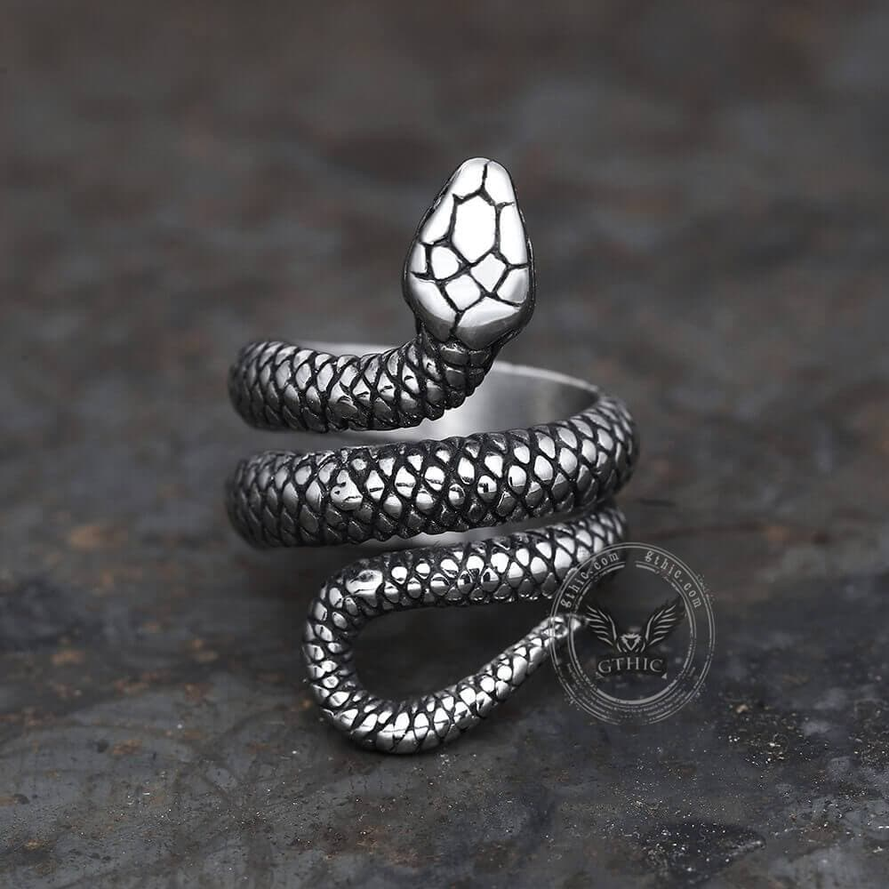 COILED SNAKE STAINLESS STEEL RING - Gthic.com 