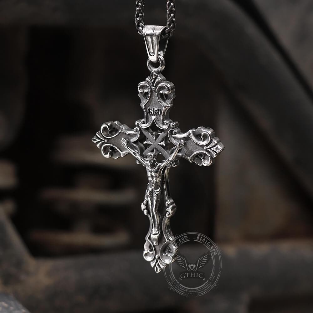 INRI CHRISTIAN CROSS PURE TIN NECKLACE-Gthic.com