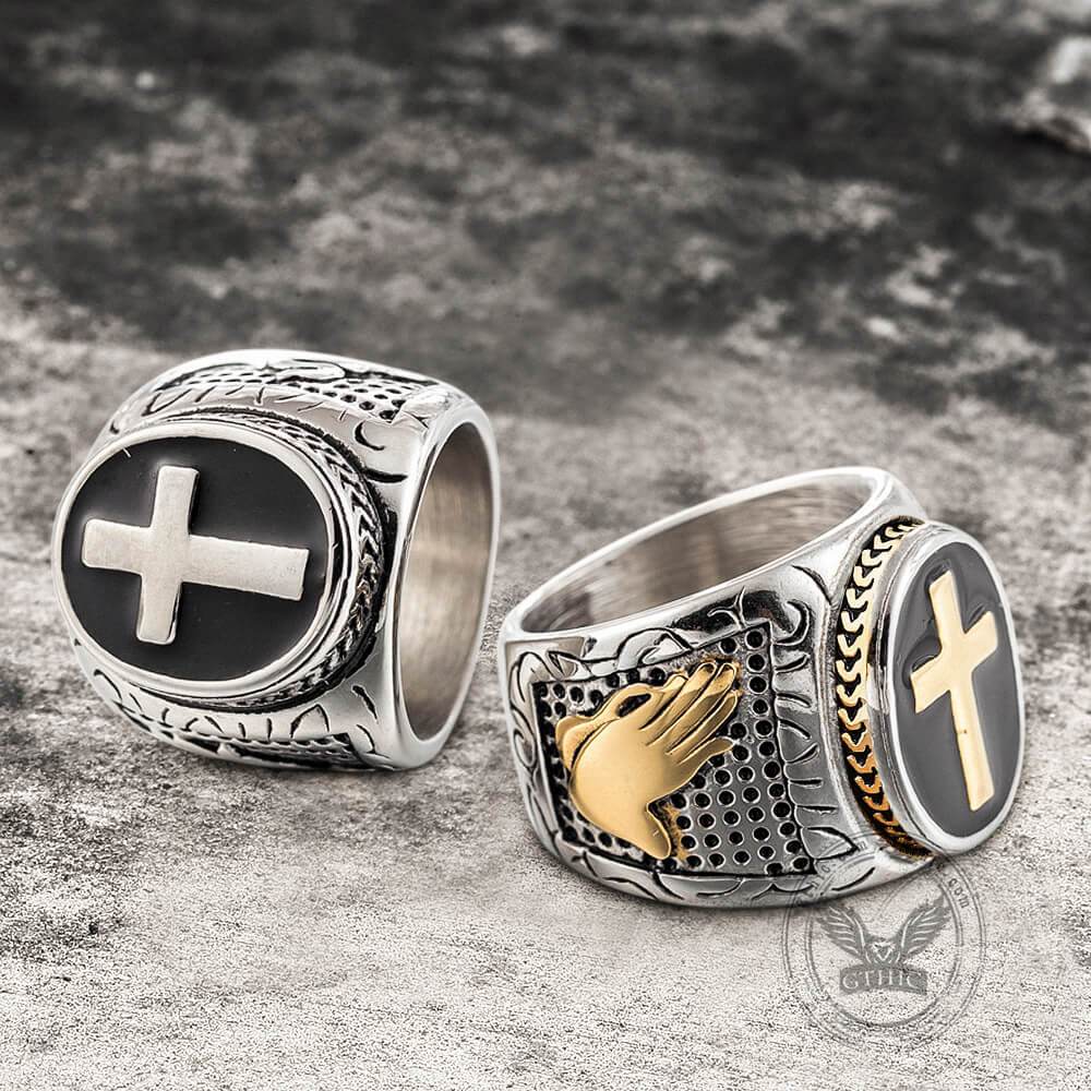 Retro Cross Stainless Steel Religious Ring - Gthic.com
