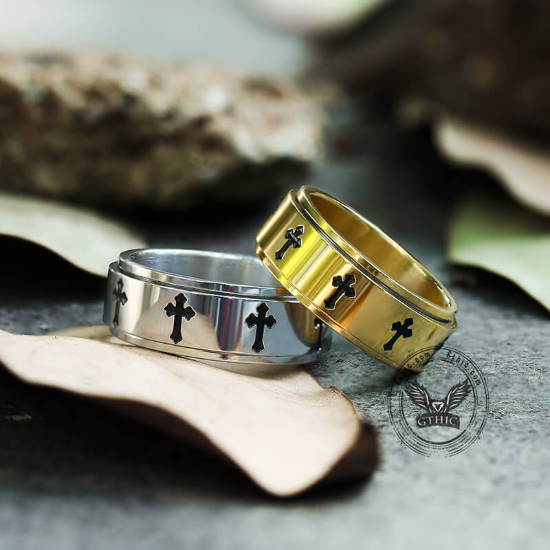 Simple Cross Stainless Steel Spinner Ring-Gthic.com