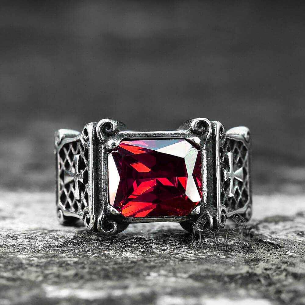 VINTAGE CROSS STAINLESS STEEL GEMSTONE RING-Gthic.com