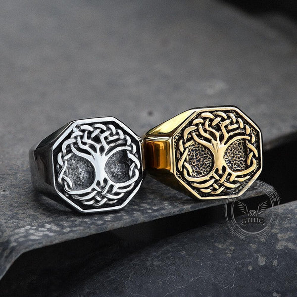 Classic Tree of Life Stainless Steel Viking Ring - Gthic.com
