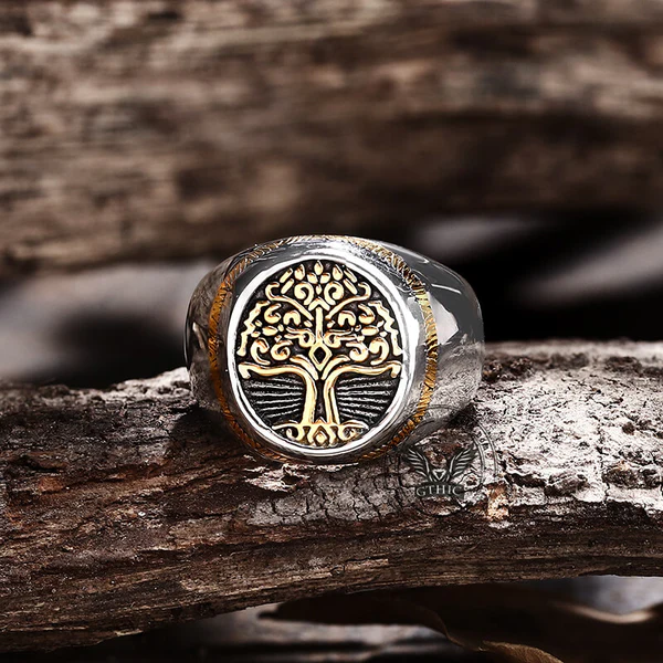 Tree of Life Signet Stainless Steel Viking Ring - Gthic.com