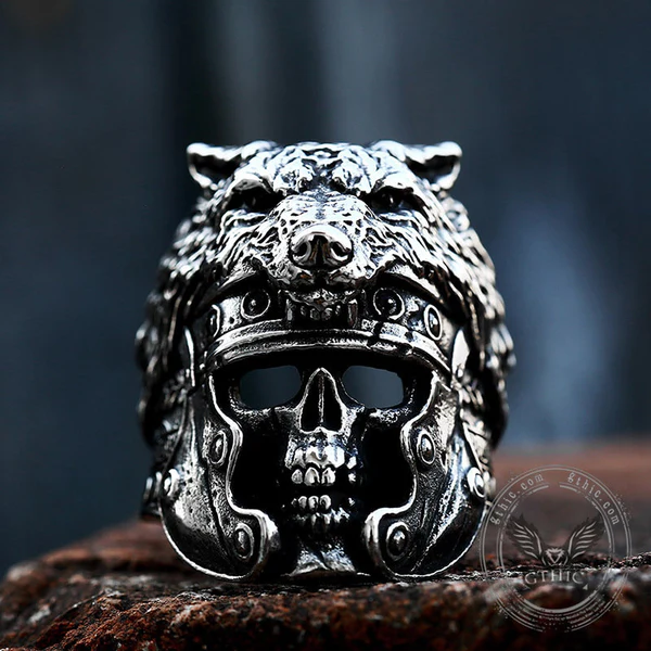 Vintage Warrior Wolf Head Stainless Steel Skull Ring  - Gthic.com