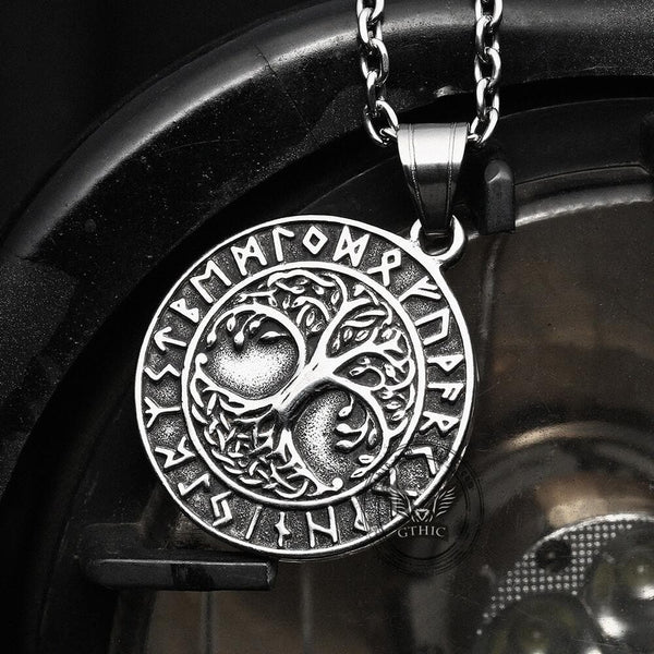 TREE OF LIFE RUNES STAINLESS STEEL VIKING PENDANT - Gthic.com