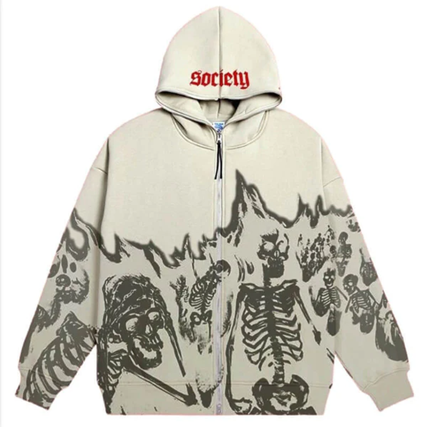 CRAZY SKELETON POLYESTER SKULL HOODIE COAT - Gthic.com