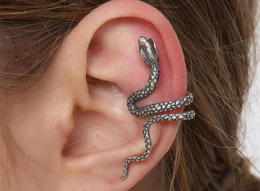 COILED SNAKE STERLING SILVER EAR CUFFS-Gthic.com