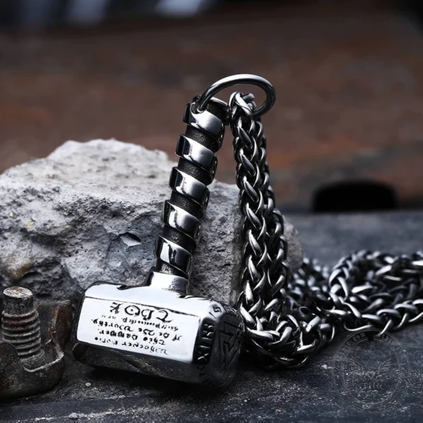 THOR'S HAMMER VALKNUT STAINLESS STEEL VIKING NECKLACE - Gthic.com