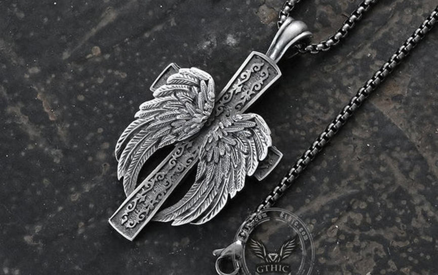 ANGEL’S WING CROSS PURE TIN NECKLACE -Gthic.com