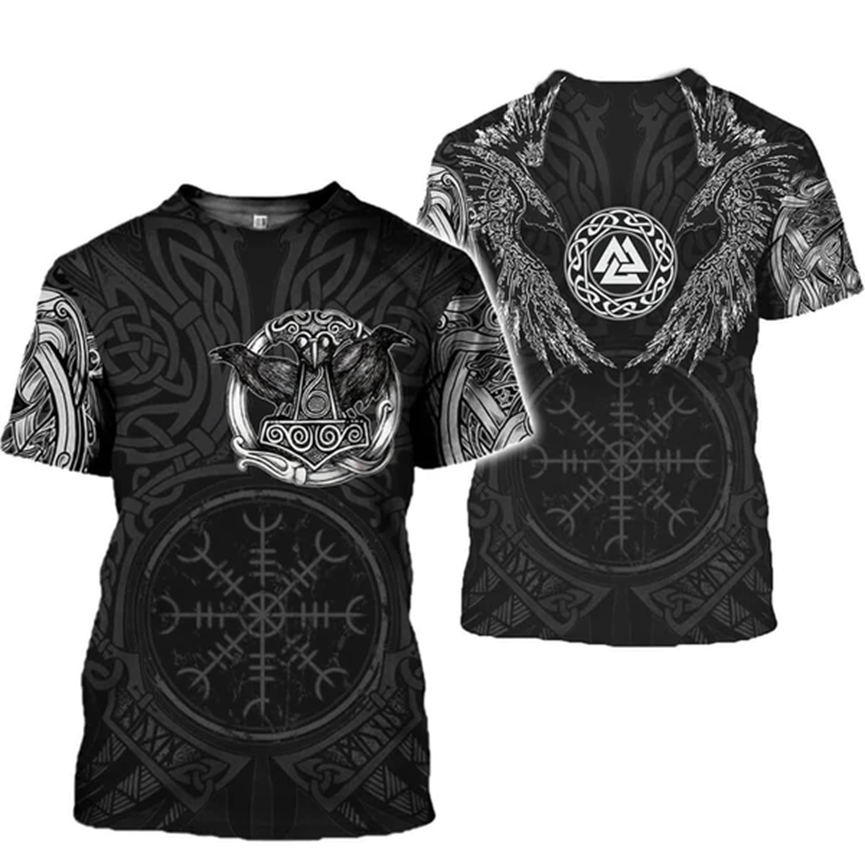 VIKING SYMBOLS VALKNUT POLYESTER T-SHIRT - Gthic.com