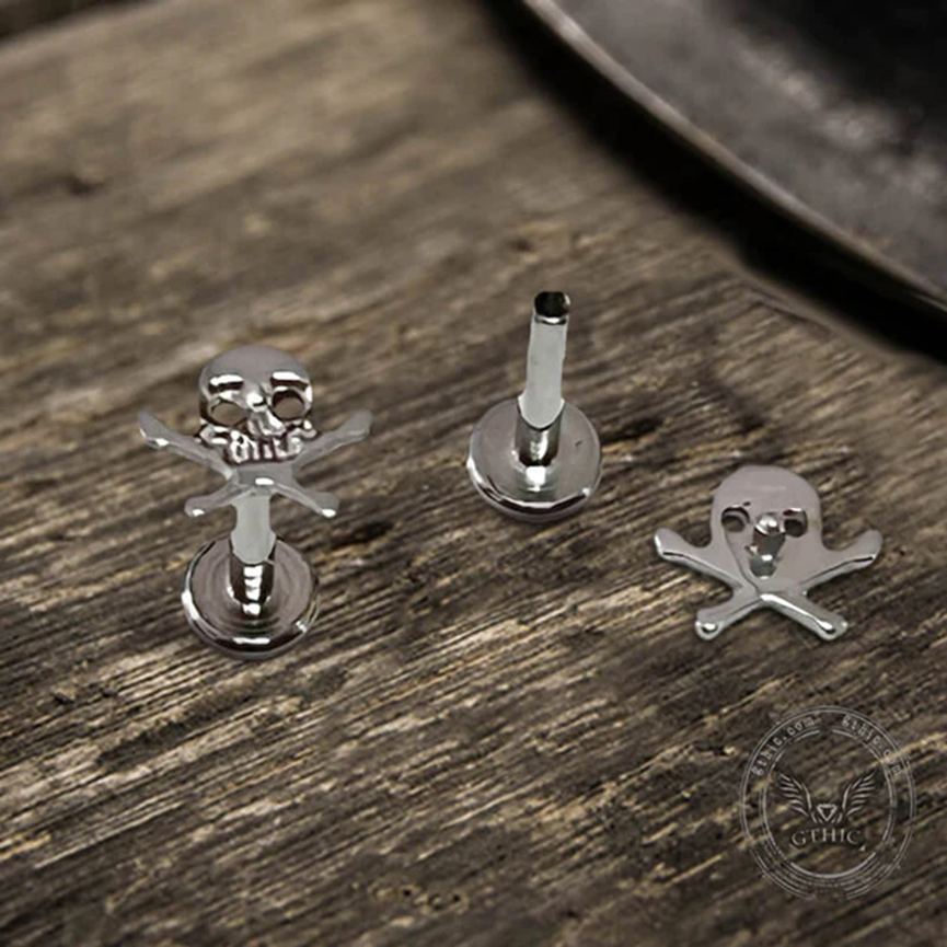 16G CROSSBONES SKULL TITANIUM PIERCING LIP RING - Gthic.com