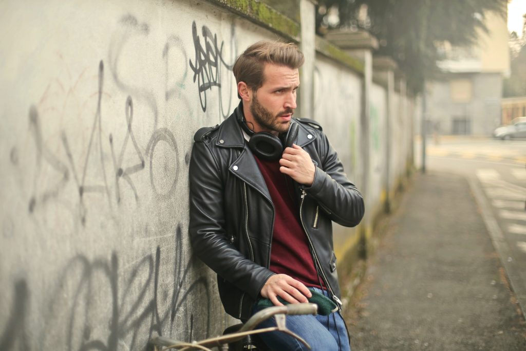 a man in the leather jacket