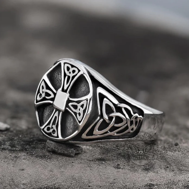 CELTICS KNOT CROSS STAINLESS STEEL VIKING RING-Gthic.com