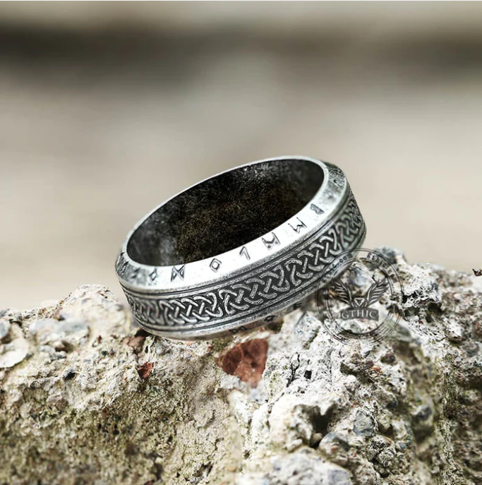NORSE RUNES CELTIC KNOT STAINLESS STEEL VIKING RING-Gthic.com