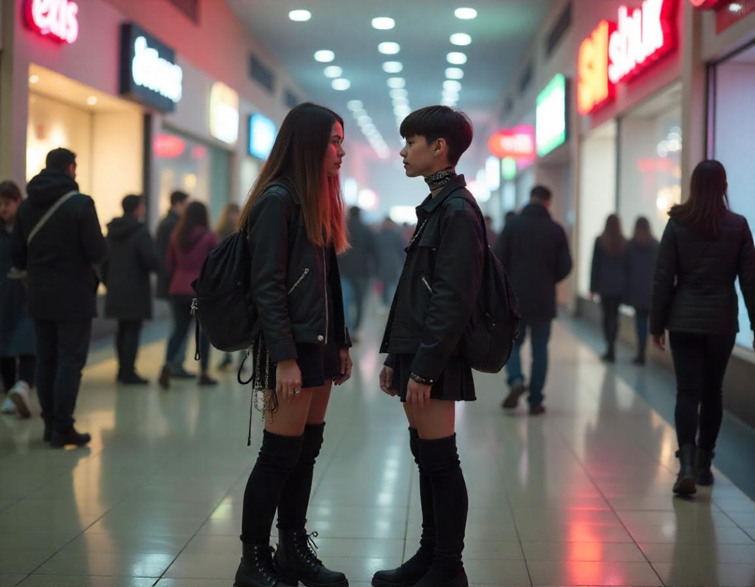 two girls shoping mall goth