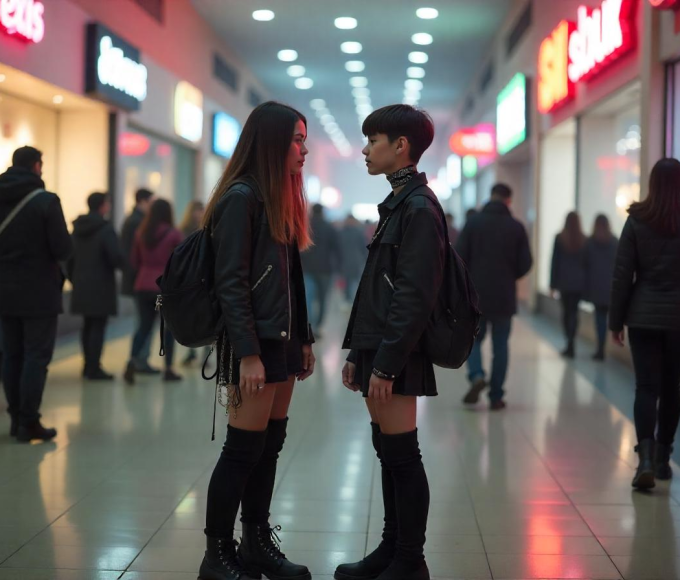 two girls shoping mall goth