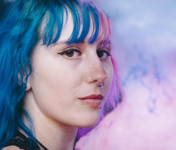 a woman wearing titanium piercing jewelry