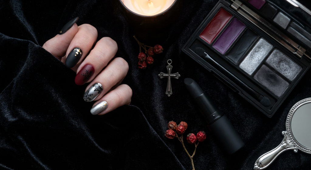 Gothic Christmas Nails and Makeup
